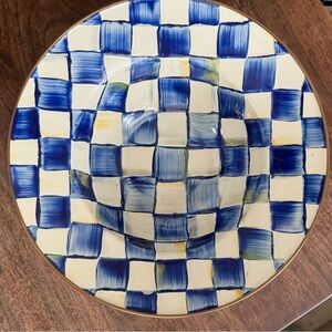 Mackenzie-Childs serving bowl in blue/wht courtly check. Never used.